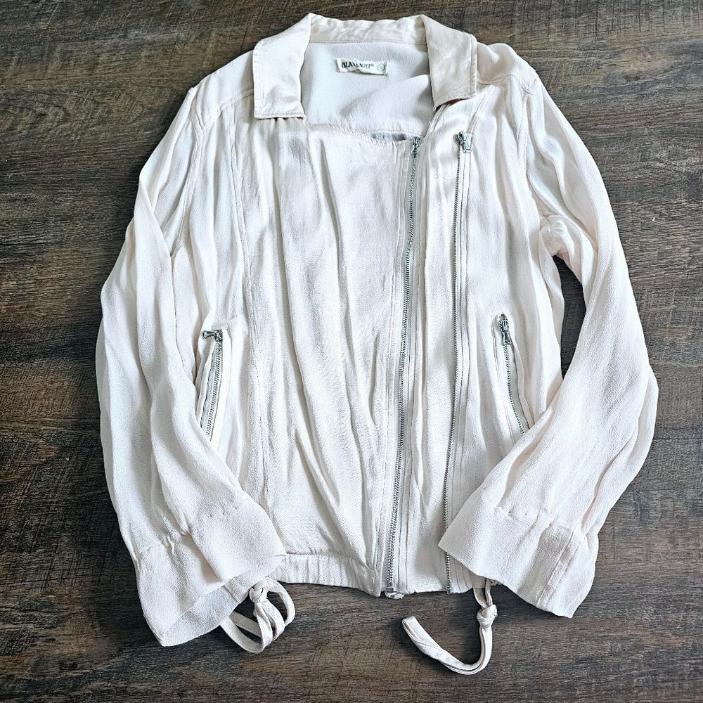 BlankNYC pale pink moto jacket sheer lightweight large trendy edgy